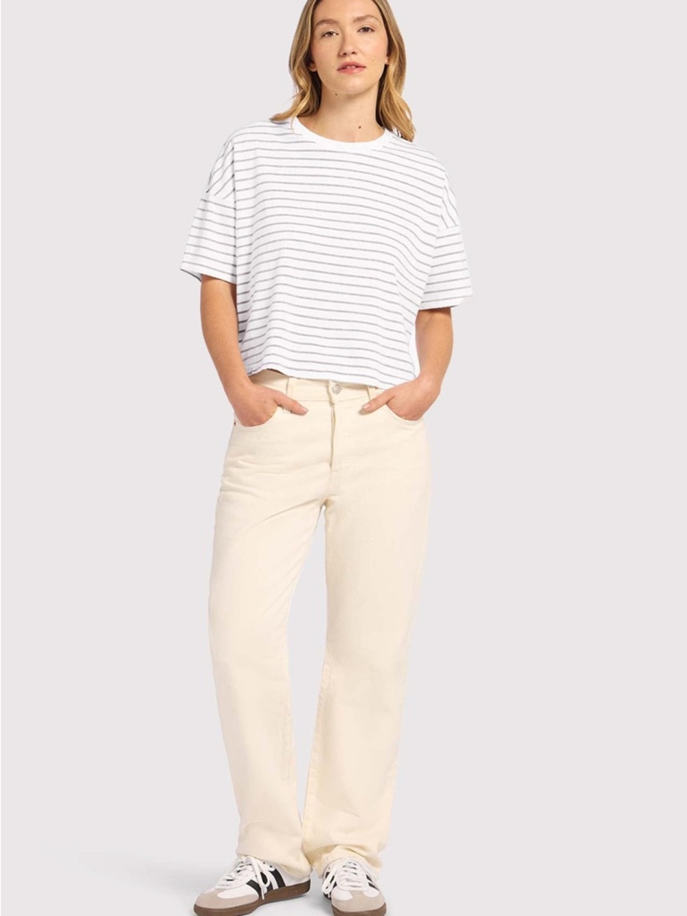 Nuuds Striped Boxy Tee - White/Mocha